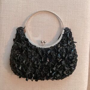 Vintage Black Dangling Bead Evening Handbag
